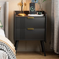 Modern Nightstand With 2 Storage Drawers Wooden Sofa Side Table Black